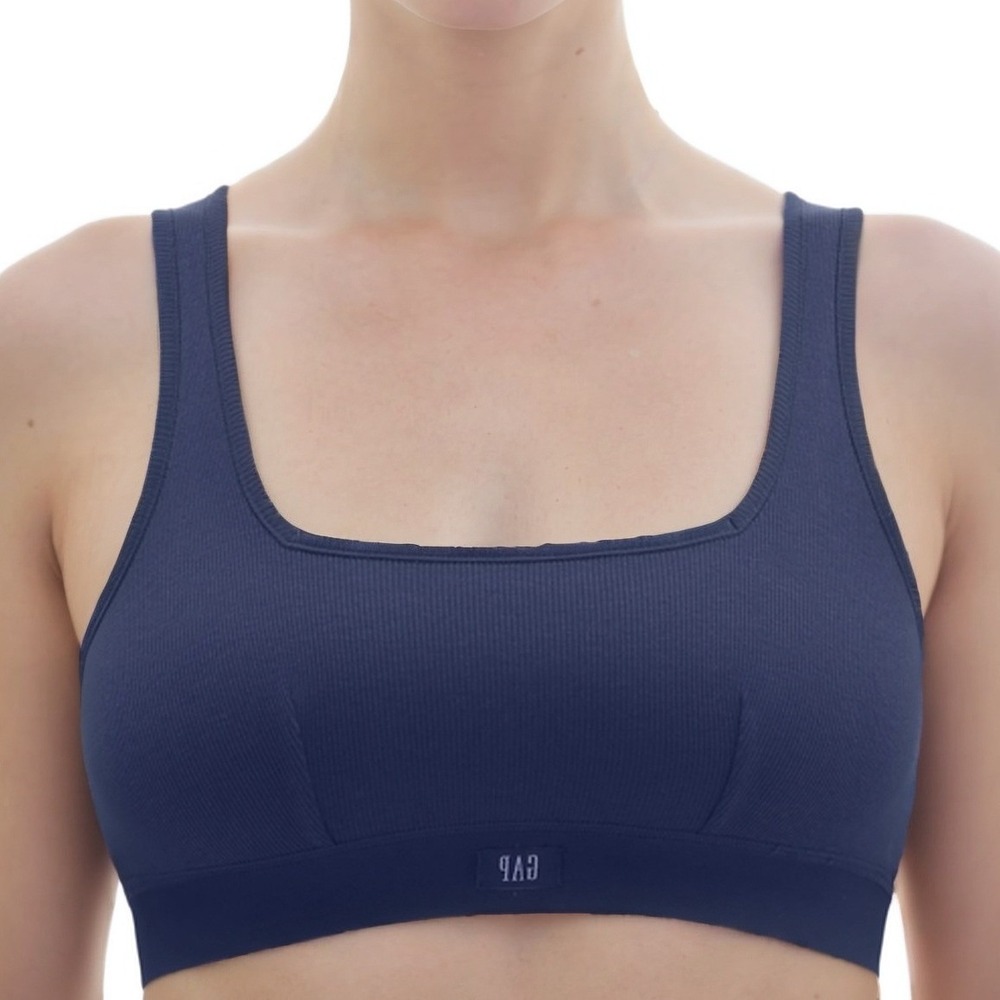GapBody Womens Cotton Rib Comfort Bralette Navy XL Square‎ Neck Soft Stretch NWT
